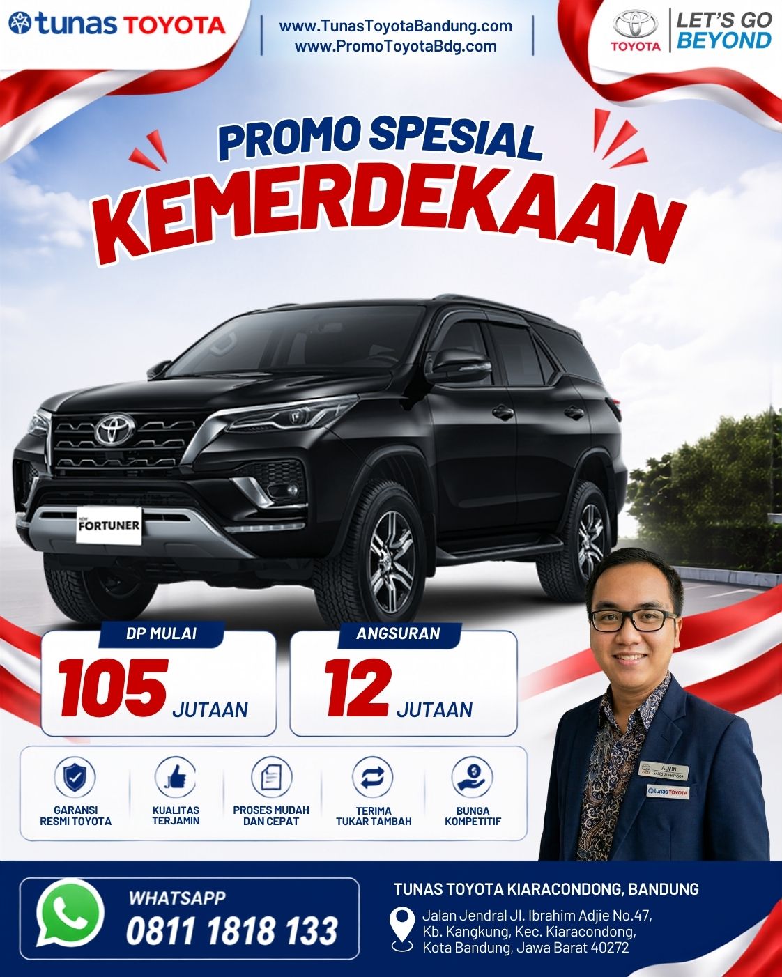promo toyota fortuner dp 105 juta spesial kemerdekaan agustus 2026 - dealer tunas toyota bandung kiara condong